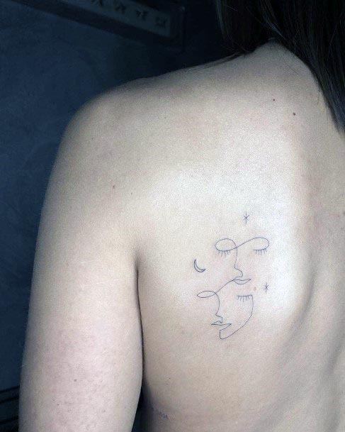 Womens Shoulder Simple Face Outline Tattoo