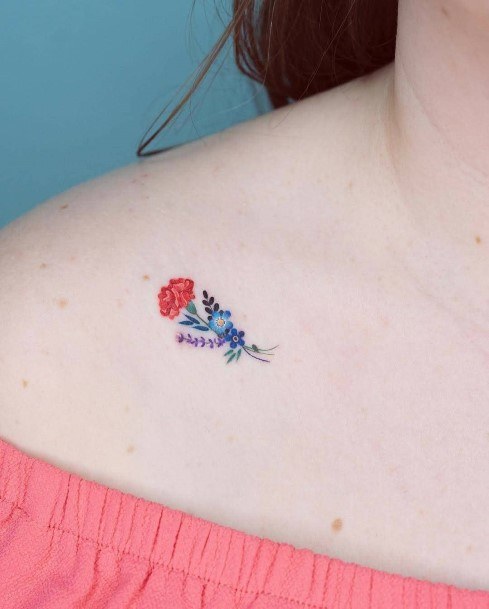 Womens Shoulder Small Vivid Flowers Tattoo