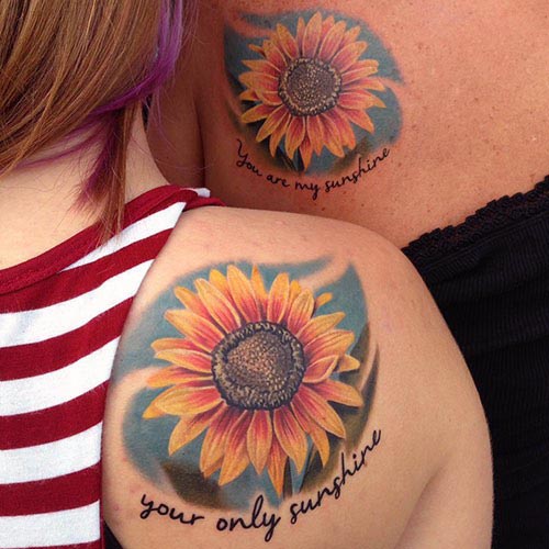 Womens Shoulder Sunflower Mother Daughter Tattoo