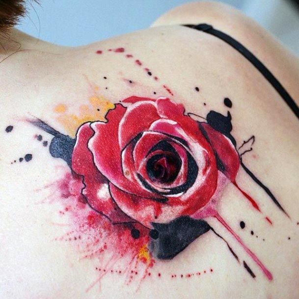 Womens Shoulder Water Color Flowing Rose Tattoo