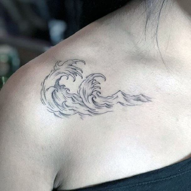 Womens Shoulder Wave Tattoo