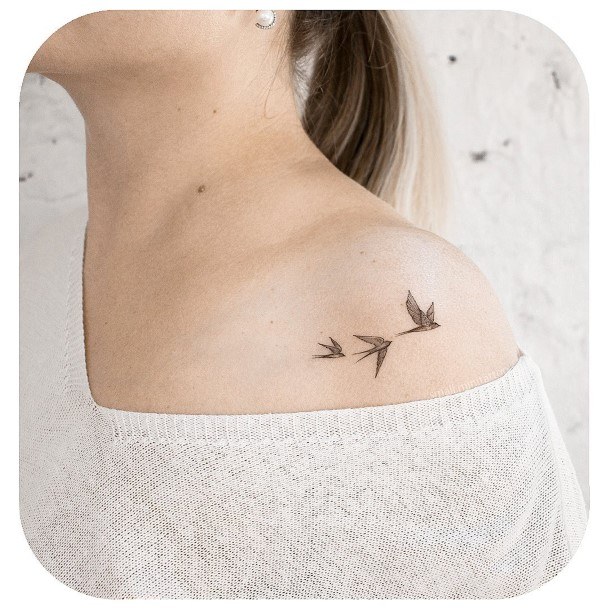 Womens Shoulders Flying Bird Tattoo Small