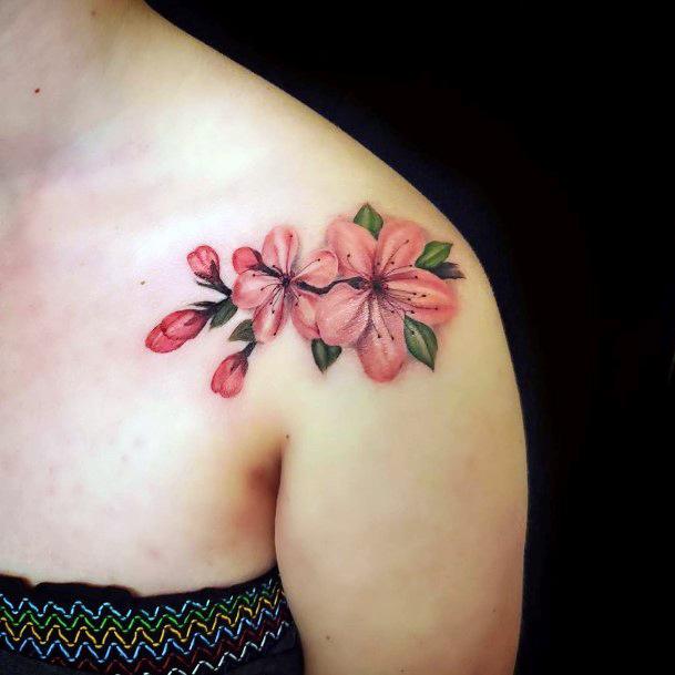 Womens Shoulders Large Pink Cherry Blossom Tattoo Art