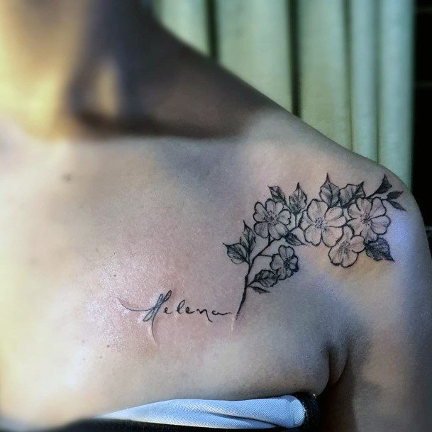 Womens Shoulders Poetic Dark Cherry Blossom Tattoo