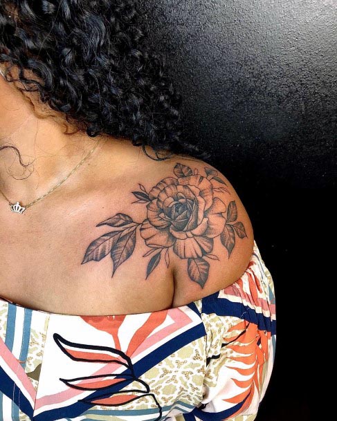 Womens Shoulders Rose Tattoo