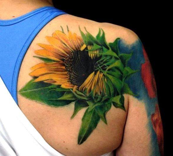 Womens Shoulders Sunflower Tattoo