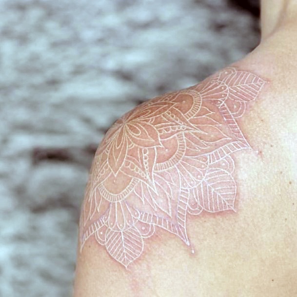 Womens Shoulders White Ink Designer Tattoo