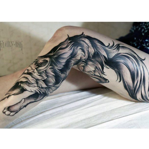 Womens Silky Hair Beast Tattoo Legs