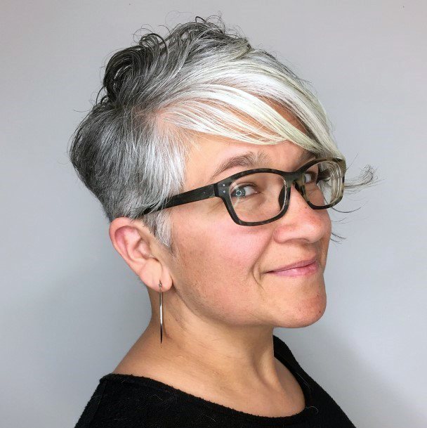 Womens Silver Pixie Hairstyles For Over 50 With Round Face