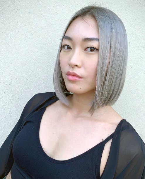 Womens Silver Thin Hairstyle Asian