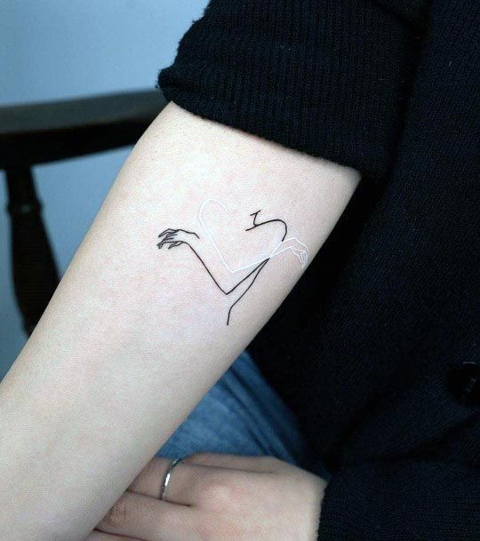 Womens Simple Black And White Heart Hug Tattoo Arms