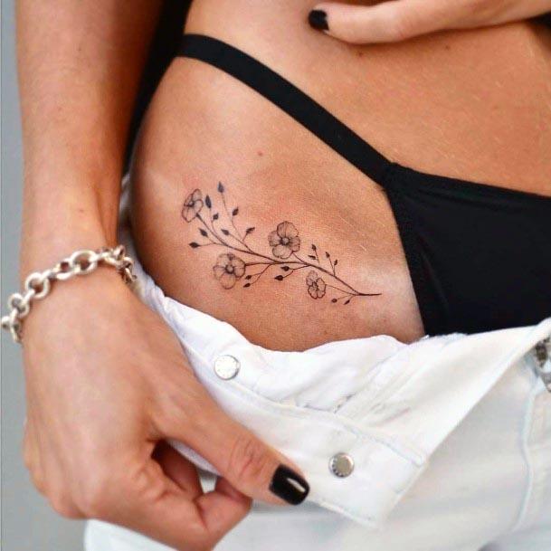 Womens Simple Flower Hip Tattoo