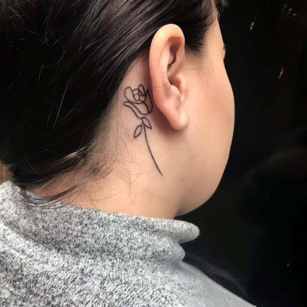 Womens Single Black Transparent Rose Tattoo Behind The Ear