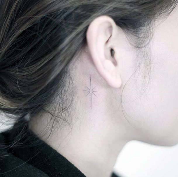 Womens Single Star Tattoo Behind The Ear