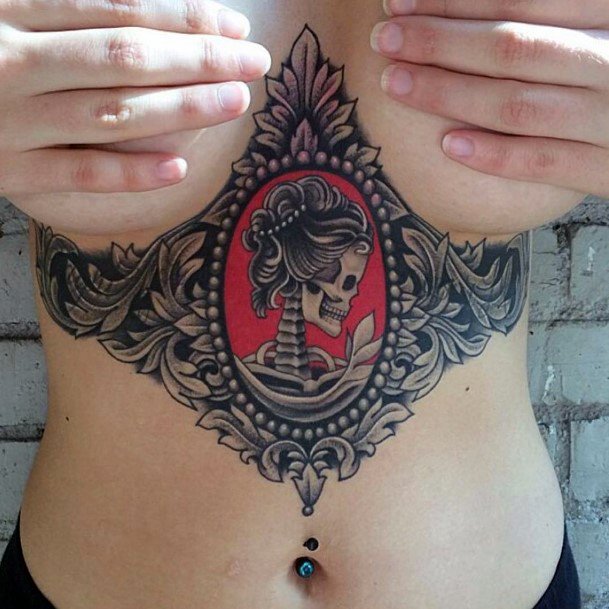 Womens Skeleton Inside Mirror Underboob Tattoo