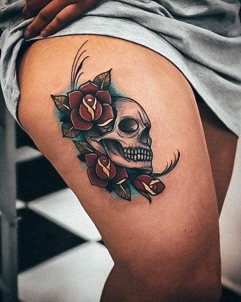 Womens Skull And Rose Girly Tattoo Designs