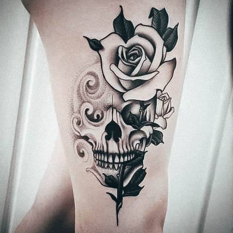 Womens Skull And Rose Tattoos