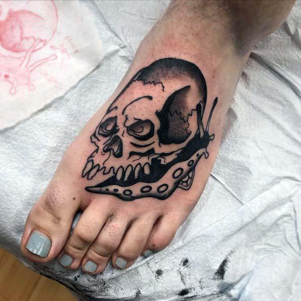 Womens Skull Tattoo On Foot Scary