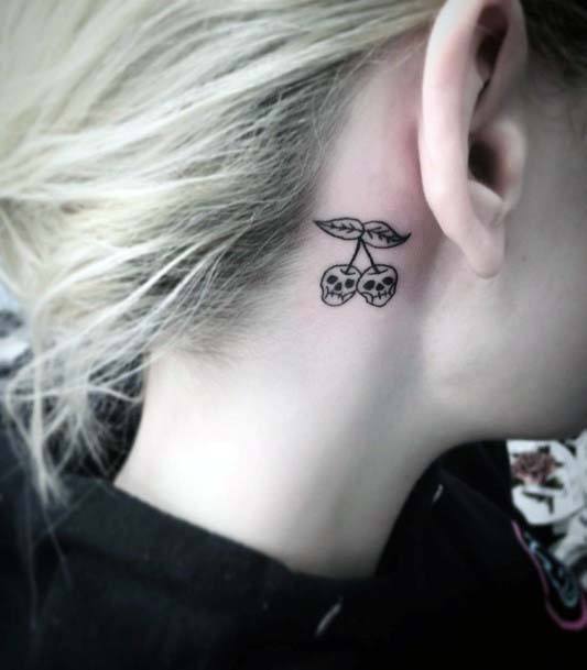 Womens Skulled Berry Tattoo Behind The Ear