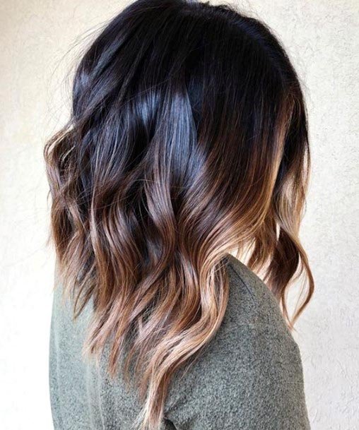 Womens Sleek Ombre Lob Beautiful Dark Roots Light Colored Ends