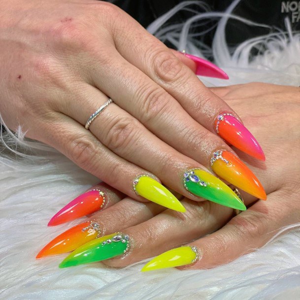 Womens Sleek Radient Stiletto Colorful Ombre Silver Jewel Inspiration