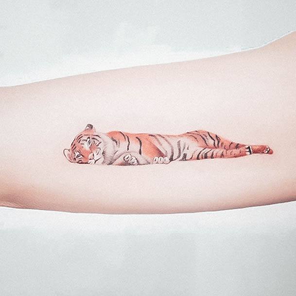 Womens Sleeping Tiger Girly Tattoo Designs