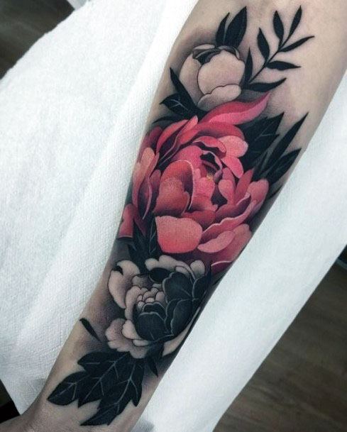 Womens Sleeves 3D Rose And Grey Flowers Tattoo