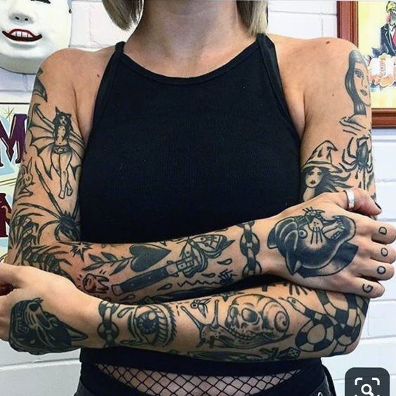 Womens Sleeves Black Traditional Tattoo