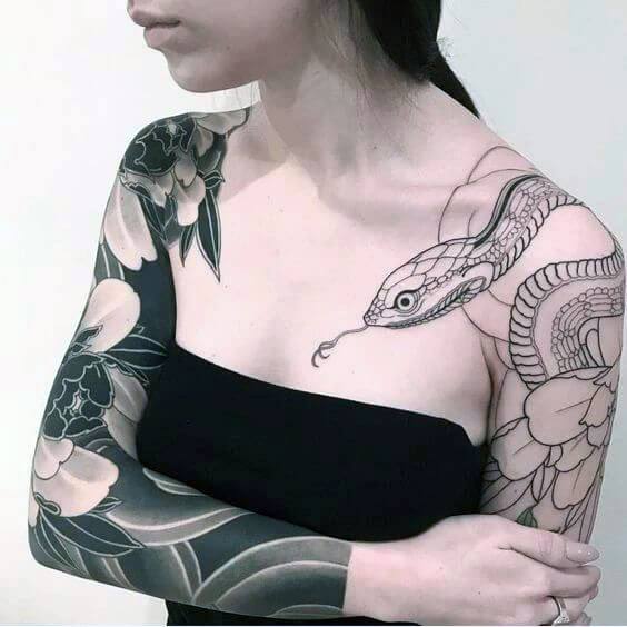 Womens Sleeves Florals And Snake Tattoo