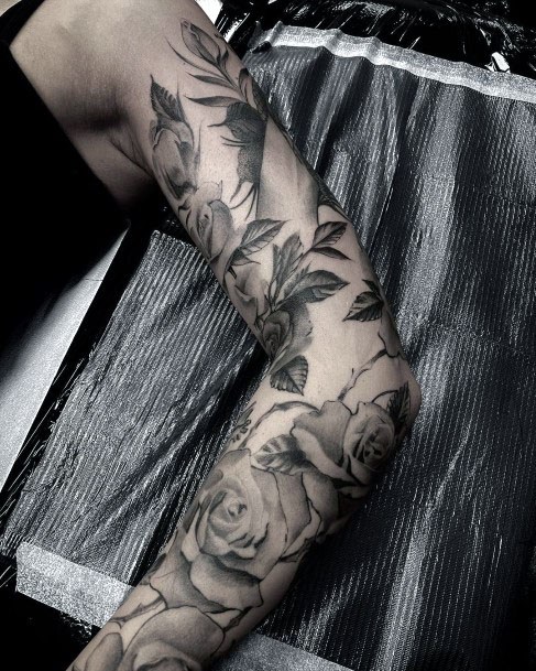 Womens Sleeves Grey 3D Roses Tattoo