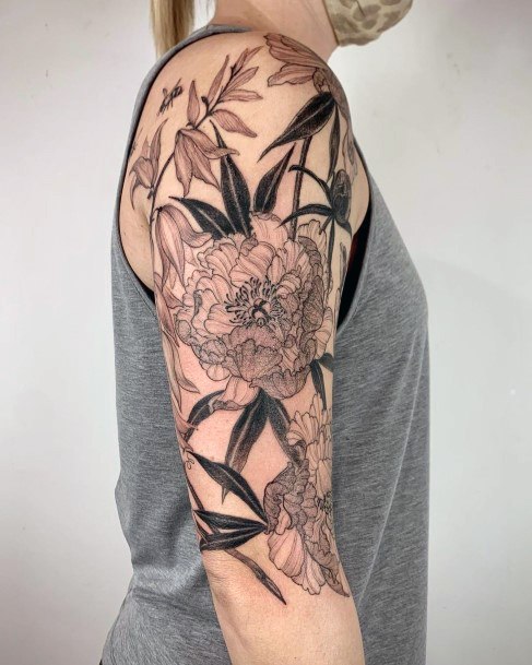 Womens Sleeves Large Flowered Tattoo With Bees Art