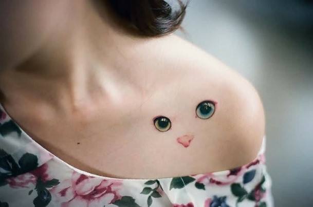 Womens Small But Realistic Cats Eyes Tattoo Shoulders