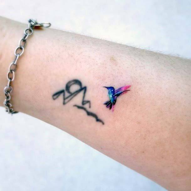 Womens Small Cute Bird And Hill Tattoo