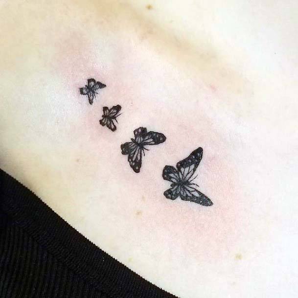 Womens Small Cute Black Butterflies Tattoo On Neck