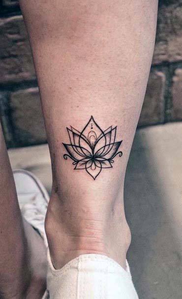 Womens Small Cute Blooming Lotus Tattoos Lower Leg Art