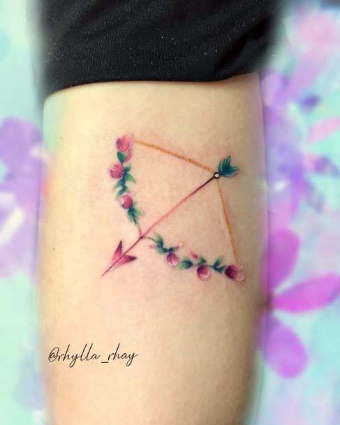 Womens Small Cute Floral Bow And Arrow Tattoo On Hands