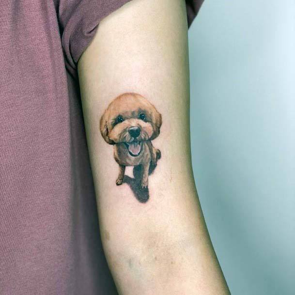 Womens Small Cute Realistic Dog Tattoo On Arms