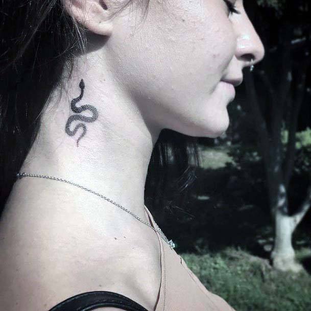 Womens Small Cute Snake Tattoo On Neck