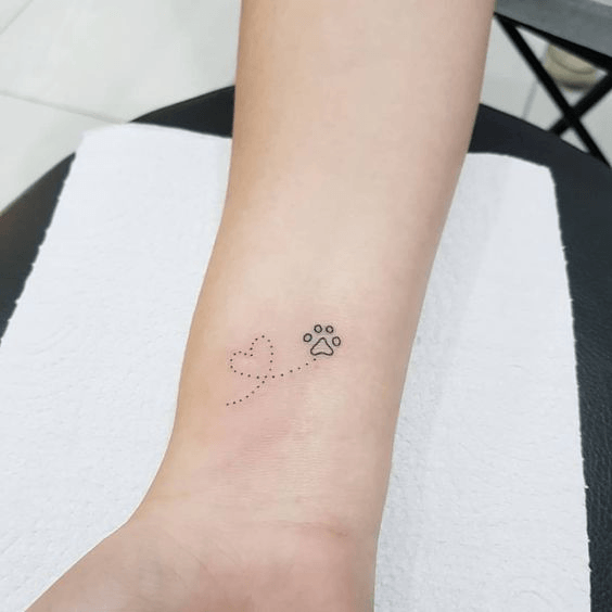 Womens Small Dotted Heart And Paw Prints Tattoo On Wrists