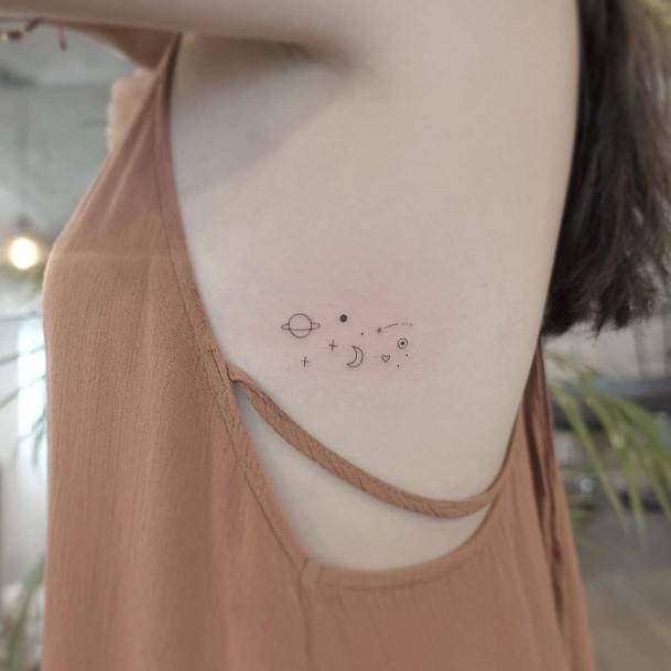 Womens Small Planets Tattoo On Torso