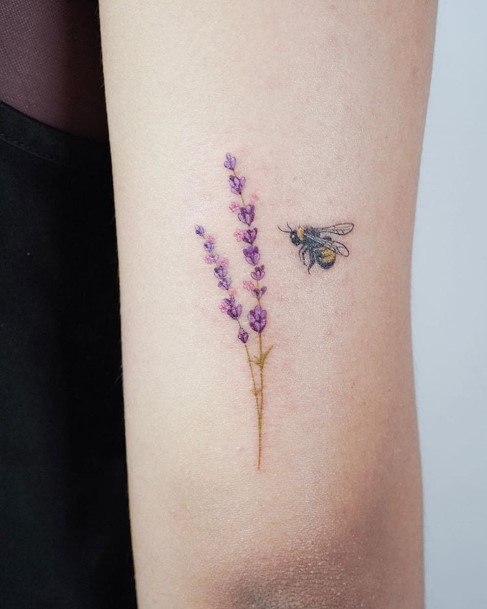 Womens Small Plant And Honey Bee Tattoo Arms