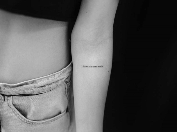 Womens Small Quote On Forearms Tattoo