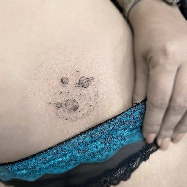 Womens Small Solar System Tattoo Hips