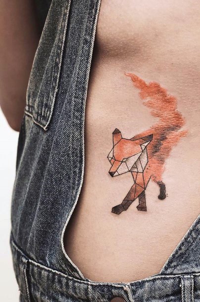 Womens Smoky Brown Fox Geometric Tattoo