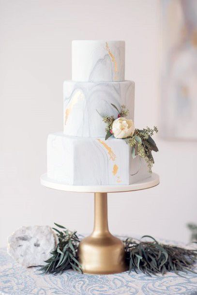 Womens Sophisticated White Marble 3 Tier Wedding Cake