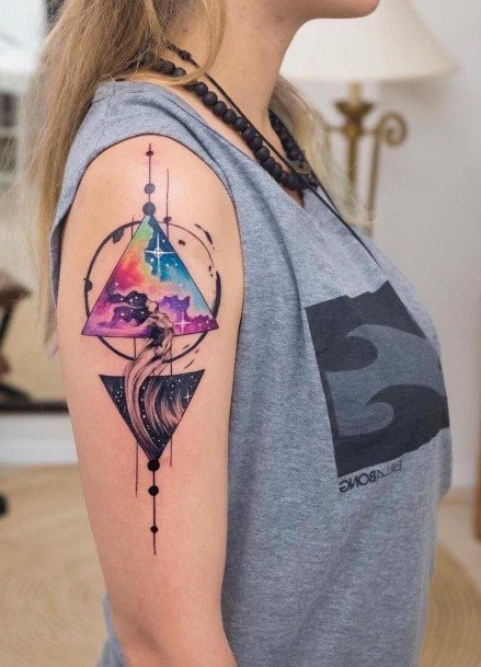 Womens Space In A Triangle Tattoo Arms