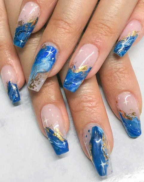 Womens Sparking Blue Water Nails