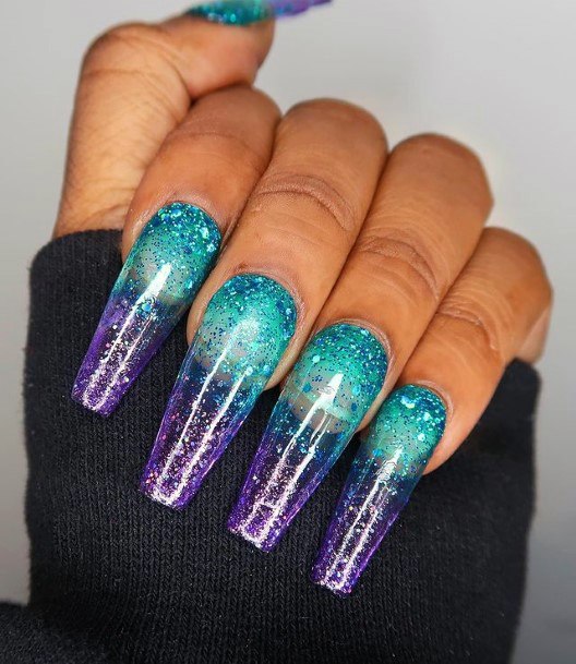 Womens Sparkling Dark And Light Blue Water Nails Universe