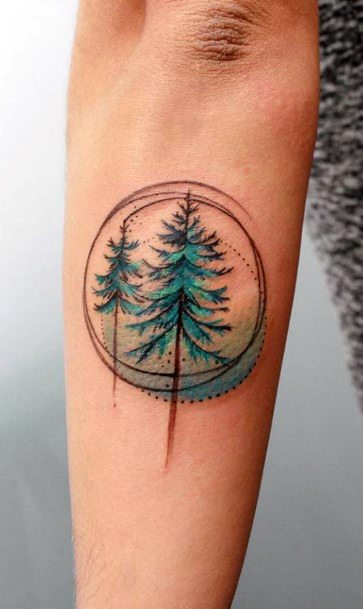 Womens Spherical Icy Blue Tree Tattoo