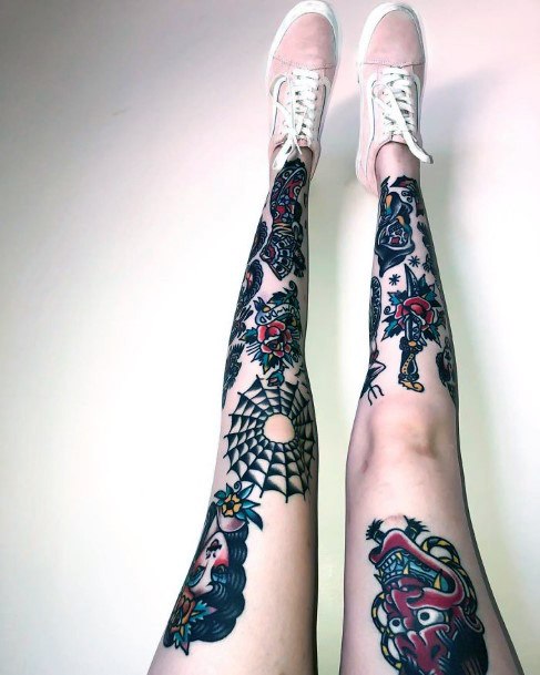 Womens Spider Man Tattoo Legs